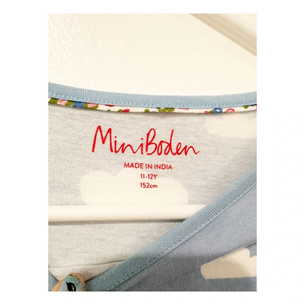 Mini Boden Girls Blue Cloud Bunny Rabbit Embroidered Jersey Dress 11-12Y